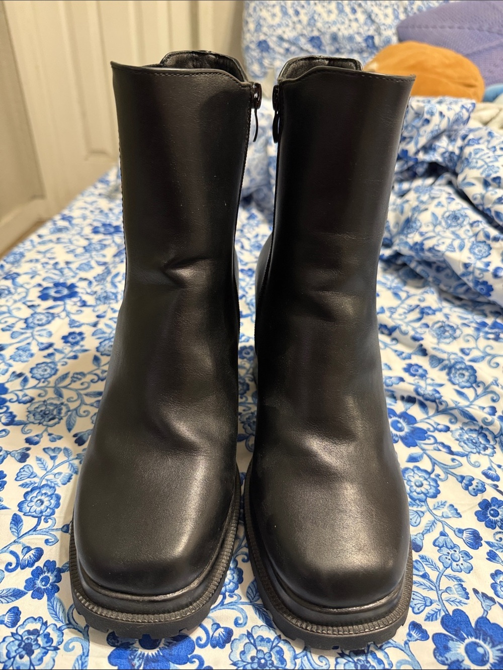 Chunky Black Platform Heel Ankle Boots